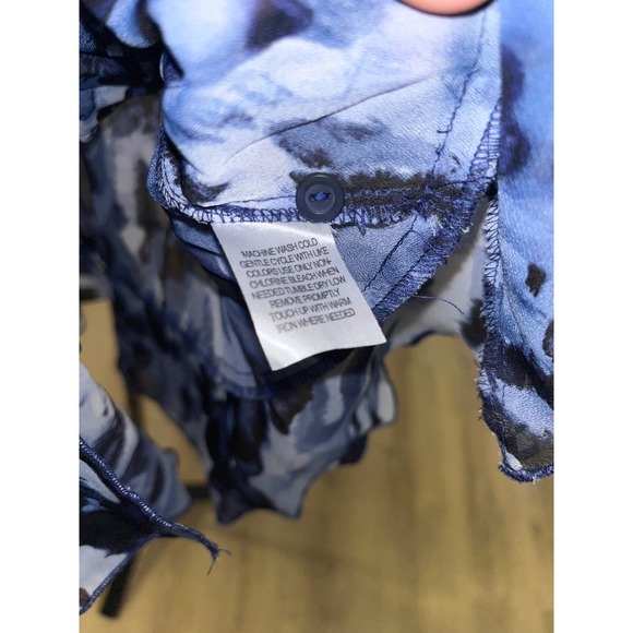 Allison Taylor Y2K Blue Black Abstract V-Neck Short Sleeve RetroBlouse Women's M - Picture 7 of 11